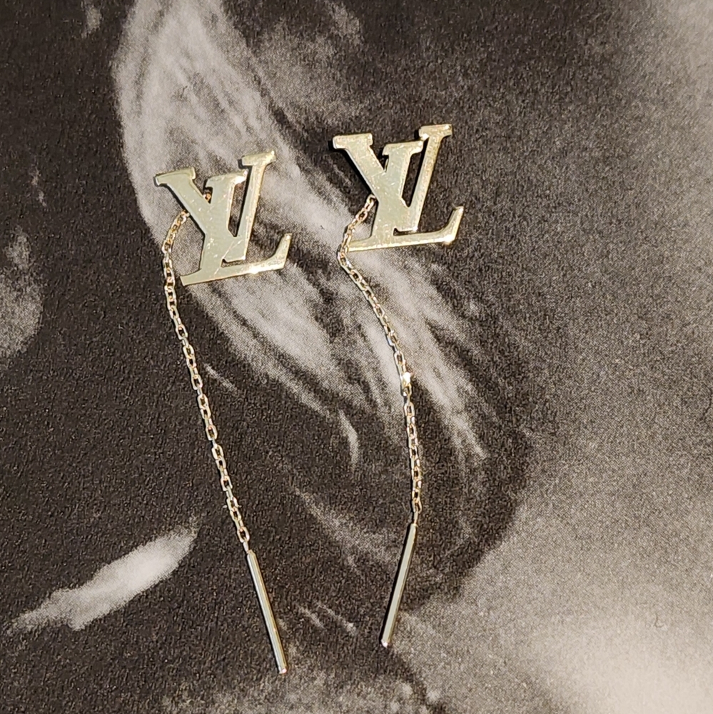 18k saudi gold LV initial tictac earrings